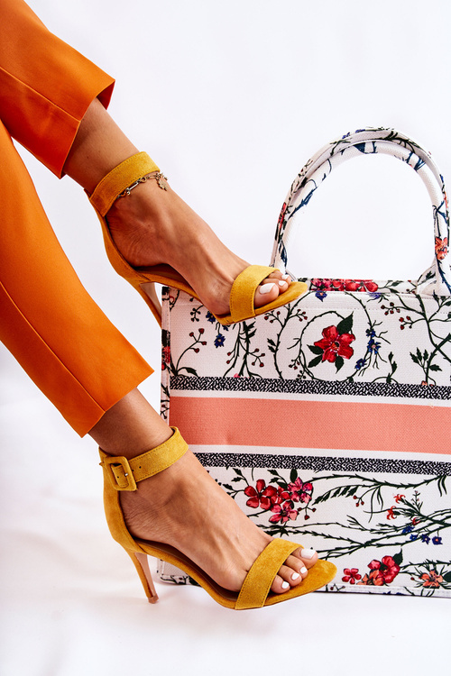 Damskie Zamszowe Sandały Na Szpilce Żółte Marconi