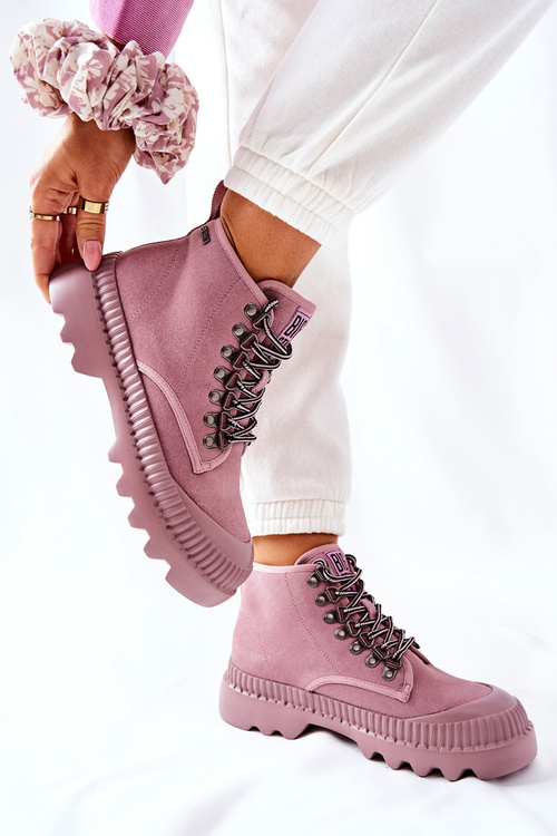 Skórzane Trapery Botki Big Star II274367 Różowe