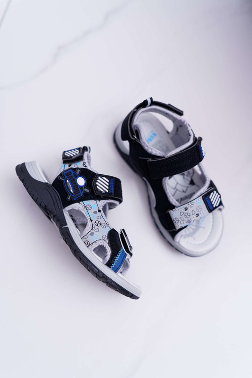 Dziecięce Młodzieżowe Chłopięce Sandały Na Rzepy Czarne Reksio