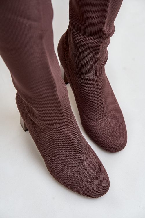 Kozaki Ze Skarpetkową Cholewką Za Kolano Na Słupku Brązowe Esanira