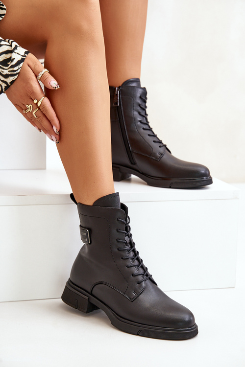 Ocieplane Botki Workery Damskie Skóra Naturalna Czarne Vinceza 66688