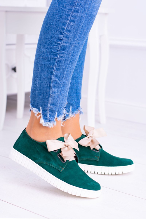 Zielone Skórzane Damskie Tenisówki Loop