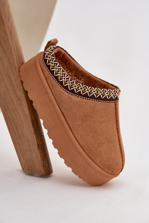 Śniegowce Dziecięce Młodzieżowe Z Haftem Na Platformie Camel Jolisse