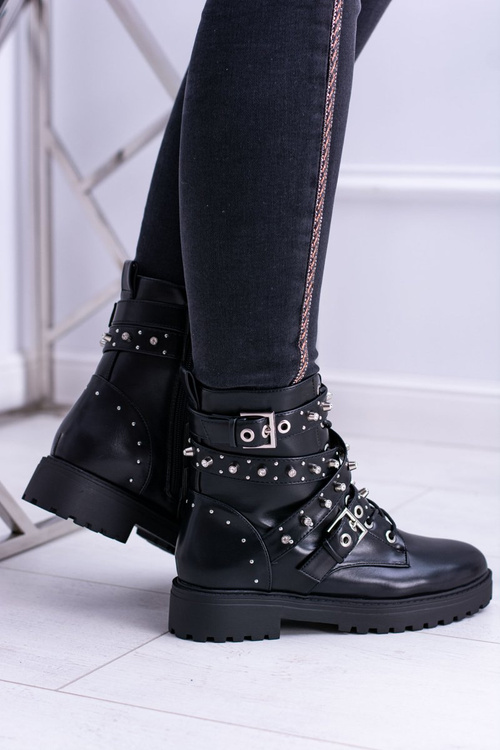 Damskie Botki Wysokie Czarne Trapery Albere