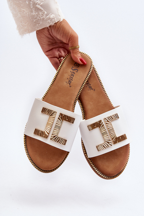 Klapki Damskie Z Ozdobą Białe Ollavia