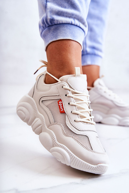Damskie Sneakersy Buty Sportowe Z Siateczką Beżowe Sallis