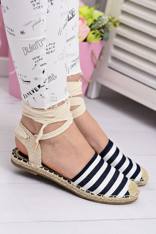 Damskie Lniane Balerinki Wiązane Marynarskie Espadryle Sea