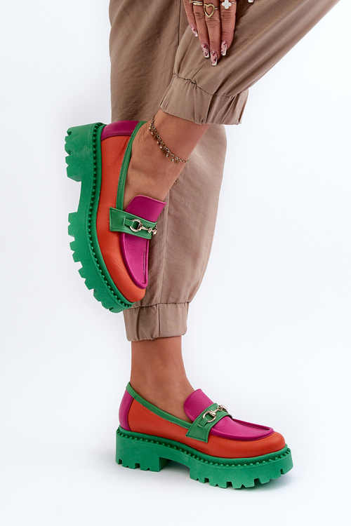 Zazoo 3476 Mokasyny Skórzane Damskie Zielone