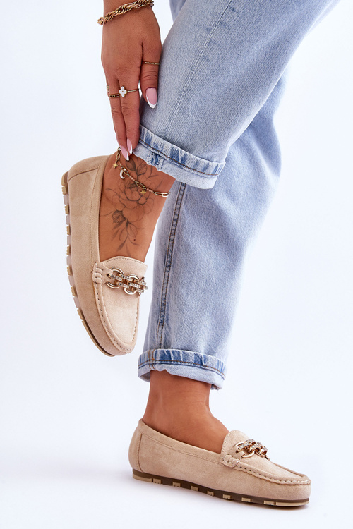 Wsuwane Damskie Zamszowe Mokasyny Beżowe Sorento