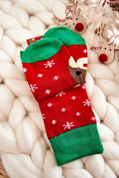 Męskie Świąteczne Skarpetki Renifer Czerwono-Zielone