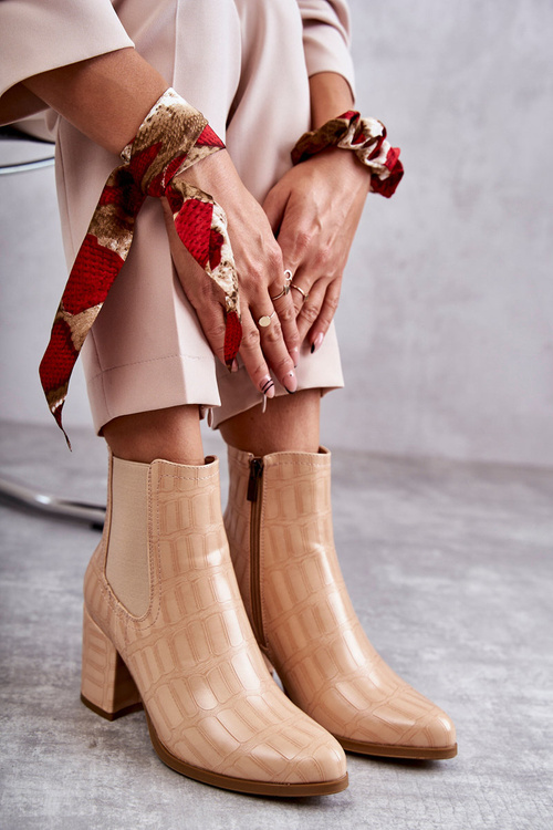 Wężowe Skórzane Botki La.Fi 260038BE-XC Beżowe