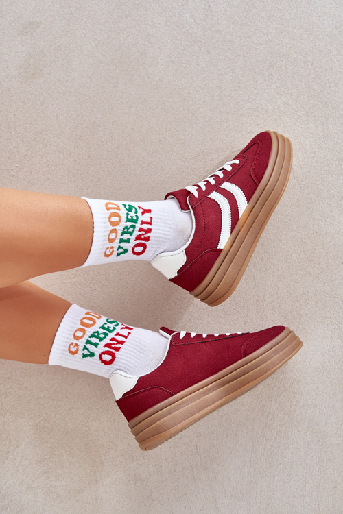 Stylowe Sneakersy Na Platformie Bordowe Doriwa