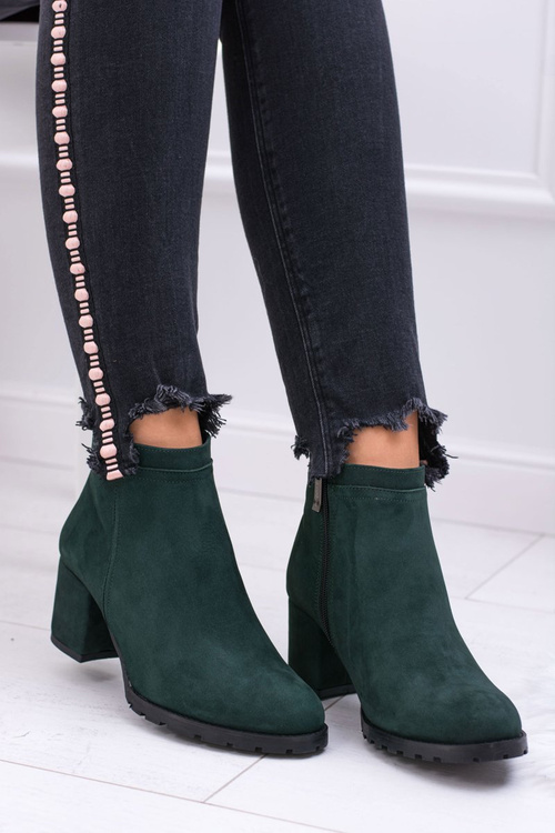 Damskie Zielone Skórzane Botki Na Słupku Nicole