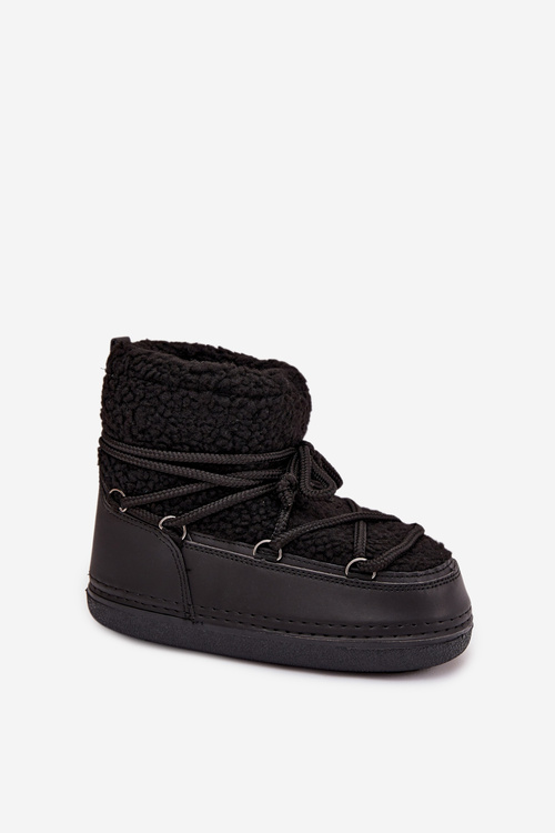 Śniegowce Damskie Z Futerkiem Typu Baranek Wiązane Czarne Belira
