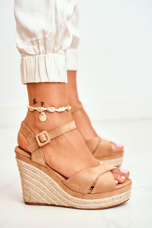 Sandałki Damskie Na Koturnie Beżowe Sevilla