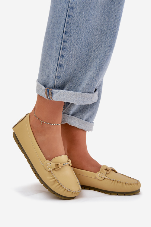 Płaskie Skórzane Mokasyny Z Ozdobą S.Barski LR51-547 Żółte