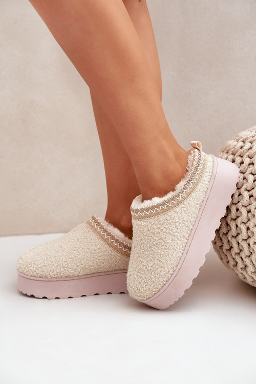 Śniegowce Damskie Na Platformie Z Haftem Jasnobeżowe Tirissa