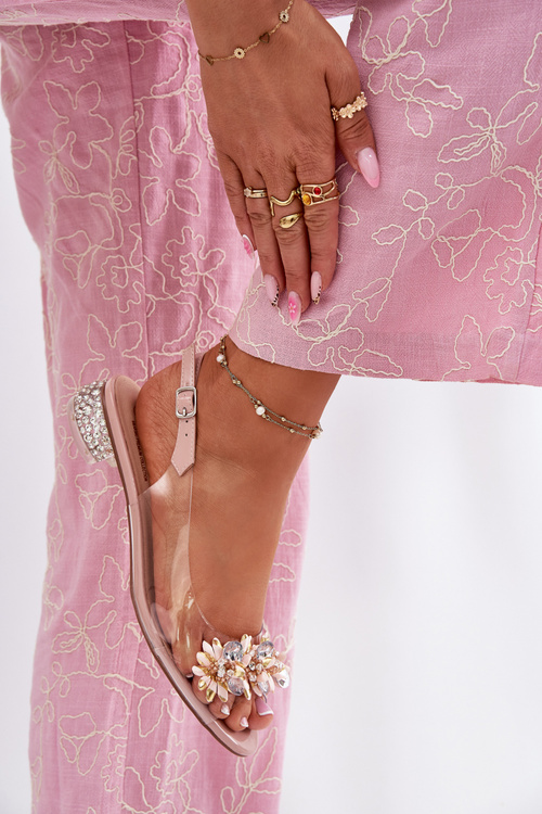 Transparentne Sandały Na Niskim Obcasie Ze Zdobieniem D&A MR51-709 Różowe