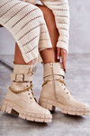 Modne Workery Botki Z Łańcuchem Beżowe Solesso