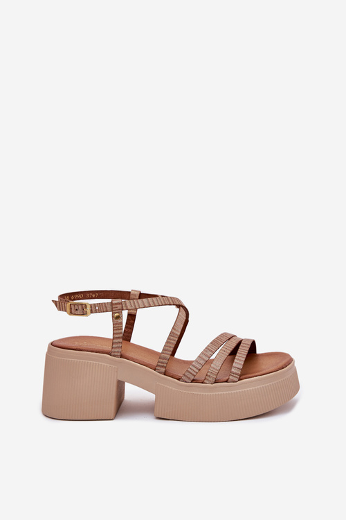 Skórzane Sandały Damskie Maciejka 06990-25 Złote