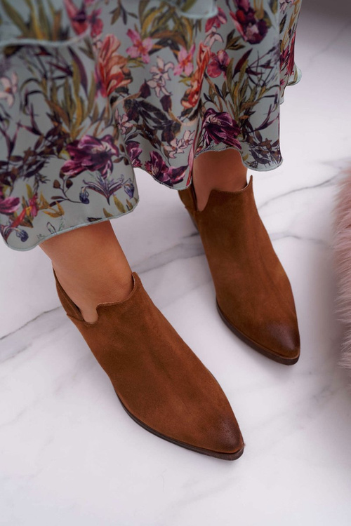 Botki Damskie Brązowe Wiosenne Skórzane Anabella