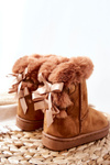 Dziecięce Ocieplane Botki Z Kokardkami Śniegowce Khaki Funky