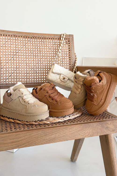 Dziecięce Sneakersy Ocieplane Futerkiem Beżowe Mireen