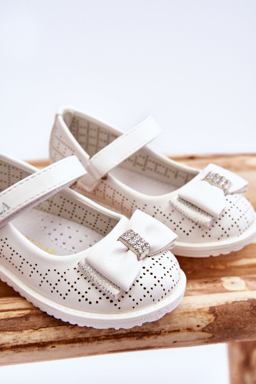 Dziecięce Balerinki Z Kokardą Na Rzep Białe Halle