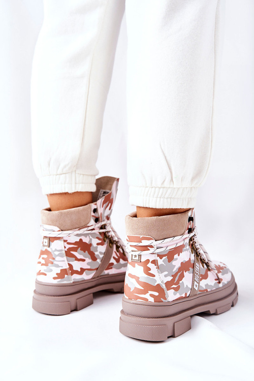 Skórzane Trapery Botki Big Star II274369 Moro Szare