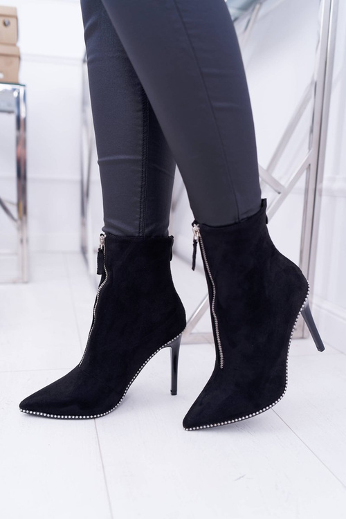 Damskie Botki Na Obcasie Lu Boo Dwa Suwaki Zamszowe Czarne Suzy