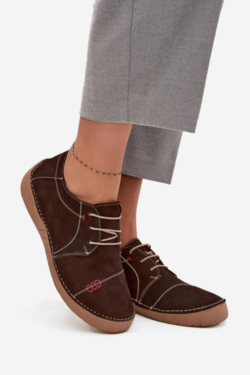 Skórzane Półbuty Damskie Z Przeszyciami Artiker 57C2114 Brązowe