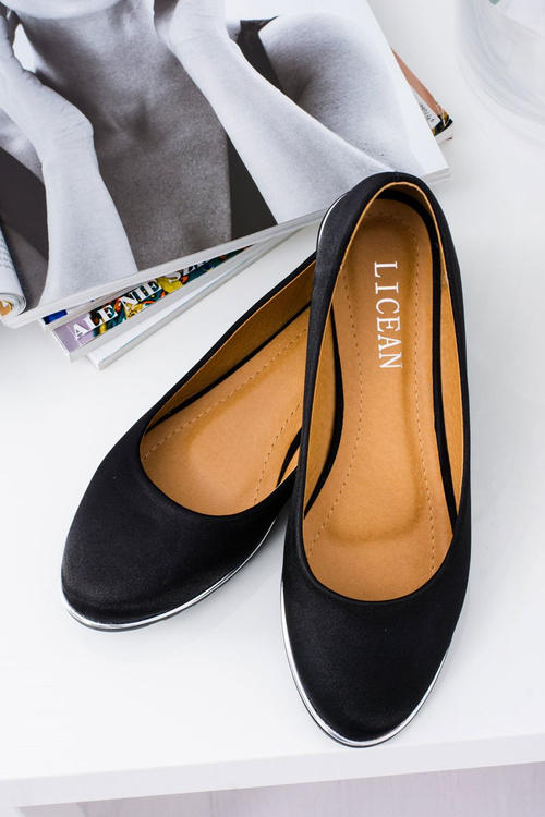 Baleriny Damskie Eleganckie Satynowe Czarne Komiko