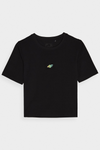 Damski Bawełniany T-shirt Slim Cropped 4F 4FWAW24TTSHF1701-20S Czarna