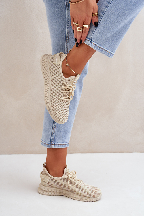 Siateczkowe Wsuwane Buty Sportowe Damskie Beżowe Harice