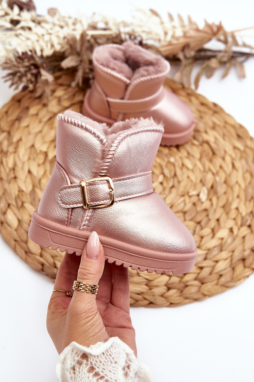 Dziecięce Eko Skórzane Śniegowce Z Paskiem Różowe Orinor