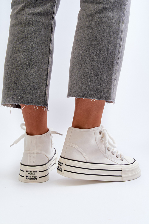 Trampki Damskie Na Platformie Białe Aineri