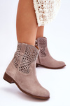 Damskie Zamszowe Ażurowe Botki Lewski Shoes 3301 Cappuccino