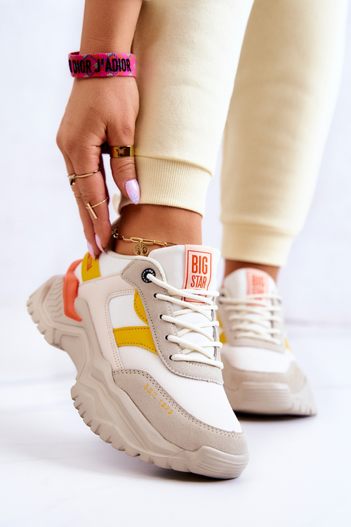 Damskie Buty Sportowe Big Star JJ274A411 Biało-Beżowe