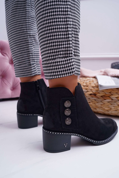 Botki Damskie Płaski Obcas Czarne Tristram