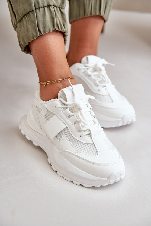 Sneakersy Damskie Na Platformie Białe Nevelaine