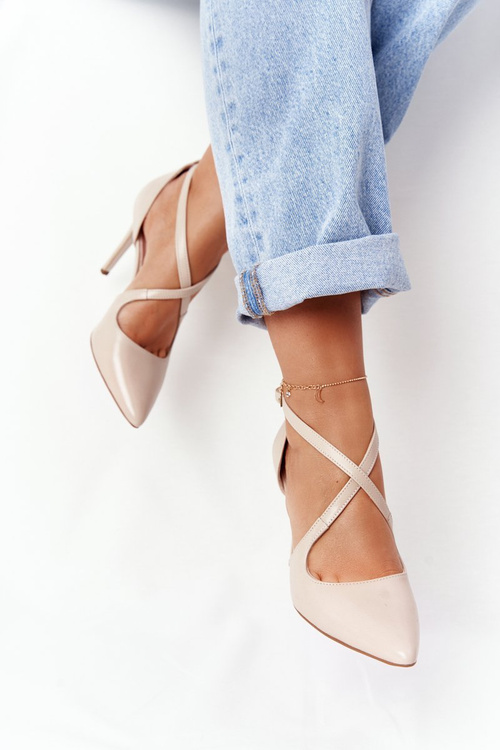 Eleganckie Skórzane Szpilki Visconi 7400 Beżowe