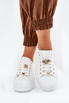 Sneakersy Damskie Na Platformie Z Przypinkami Białe Ilanina