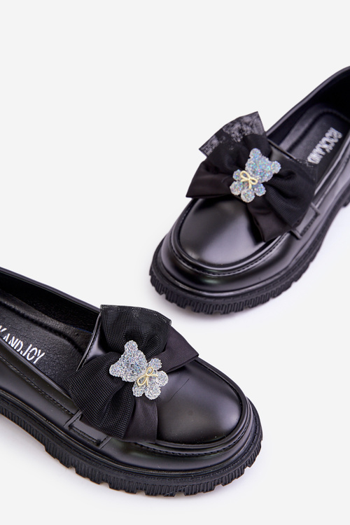 Mokasyny Dziewczęce Z Kokardą Eko Skórzane Czarne Avallesa