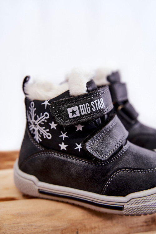 Dziecięce Ocieplane Botki Na Rzepy Big Star KK374191 Czarne