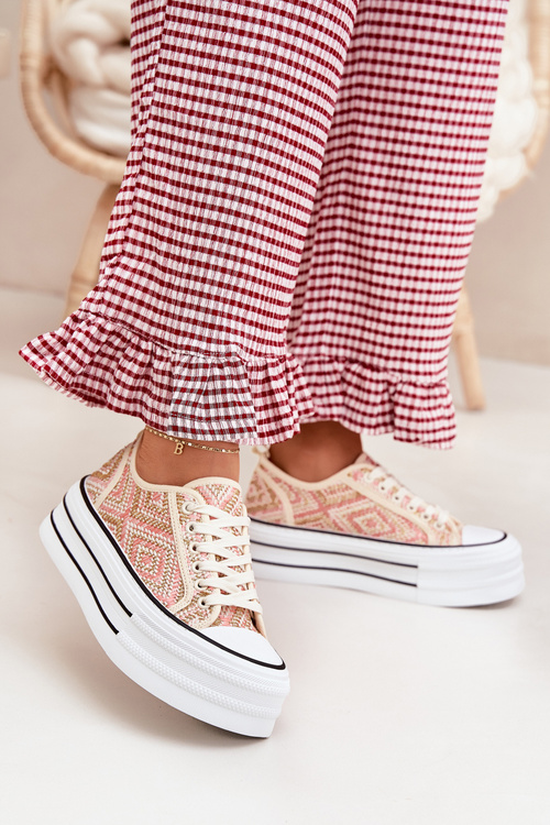 Niskie Trampki Damskie Na Platformie Różowe Melina