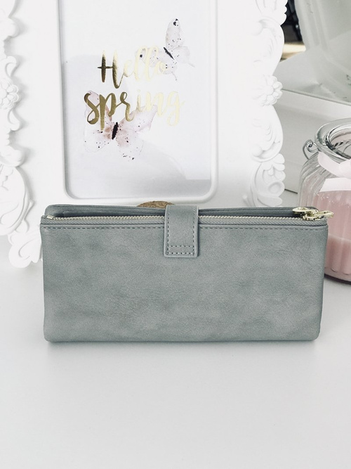 Duży Damski Szary Portfel Złote Okucia