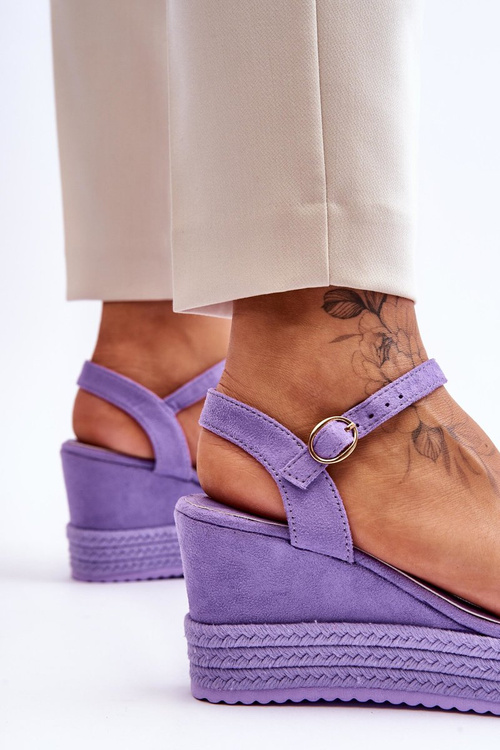 Klasyczne Zamszowe Sandały Na Koturnie Fioletowe Denisse