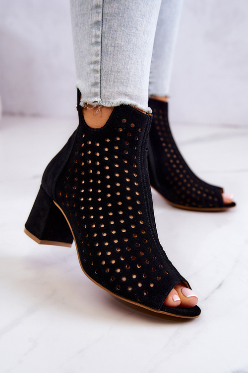 Skórzane Ażurowe Botki Maciejka 05420-43 Czarne