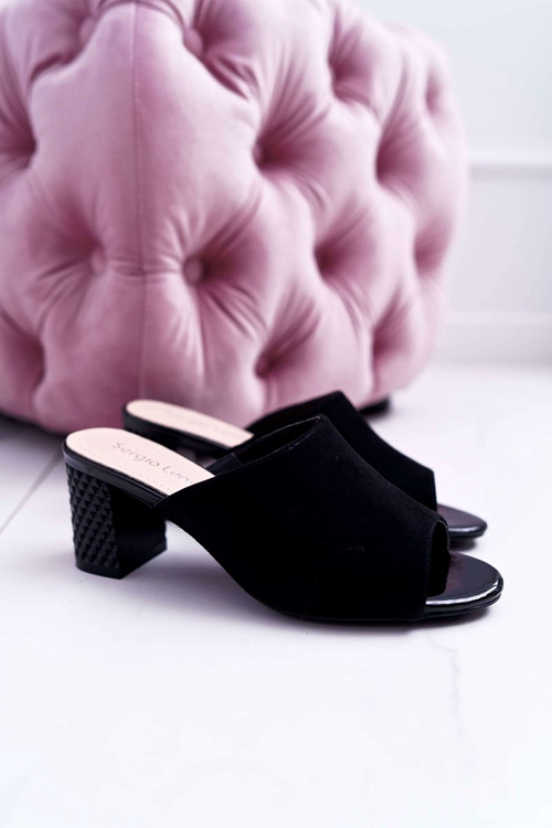 Klapki Damskie Eleganckie Na Słupku Sergio Leone KL315 Czarne Demilo