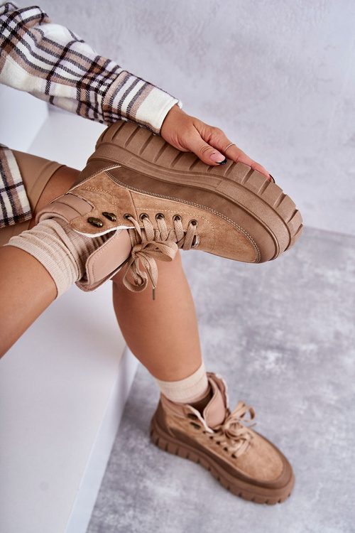 Wygodne Botki Na Platformie Ciemnobeżowe Sanchio